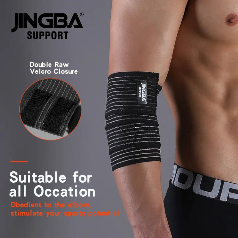 JINGBA Support 1 Pcs Adjustable Weightlifting Elbow Protector Elastic Strap For Fitness Bodybuilding Gym Workout Training Support Elbow Pads B